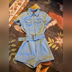 Guess Denim Short Sleeve Jumpsuit with Belt - XS